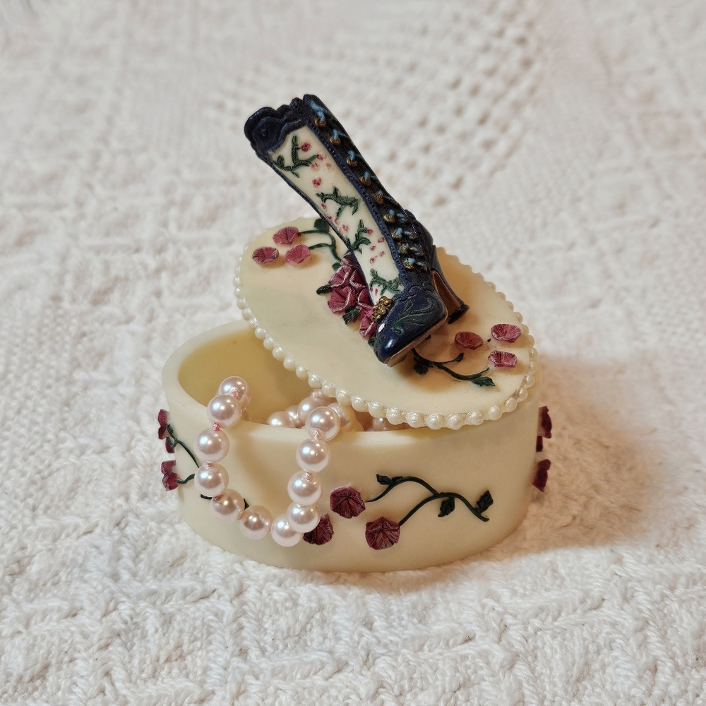 Resin Trinket Box with Victorian Boot Decoration